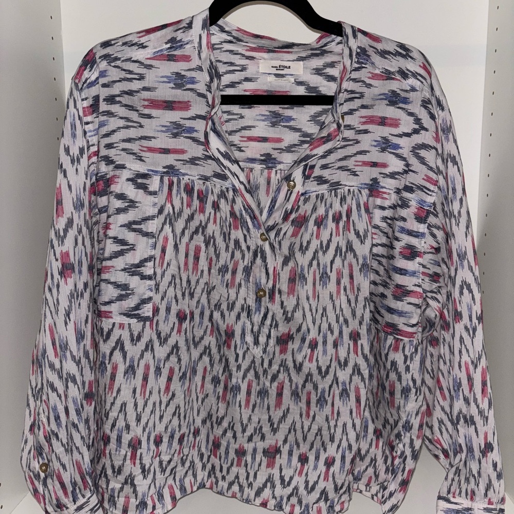 Isabel Marant Etoile White and Pink Western Blouse